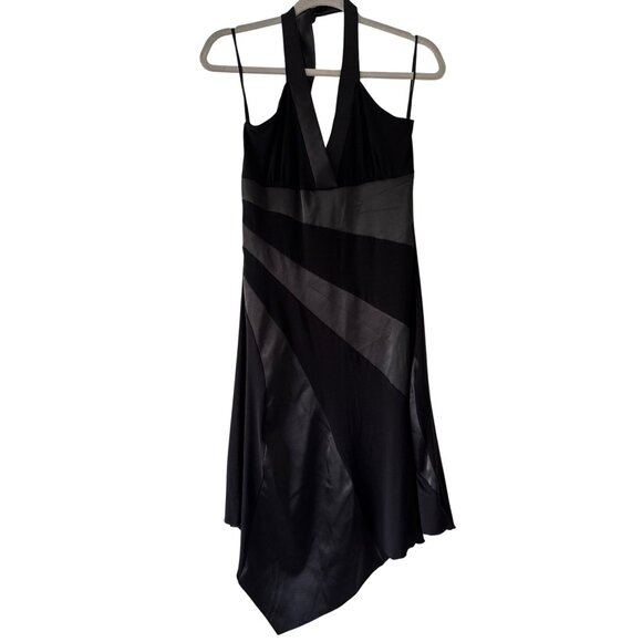 Taboo Black Halter Dress With Asymmetrical Hem Satin Stripes Vintage 90s Y2K - Picture 4 of 9